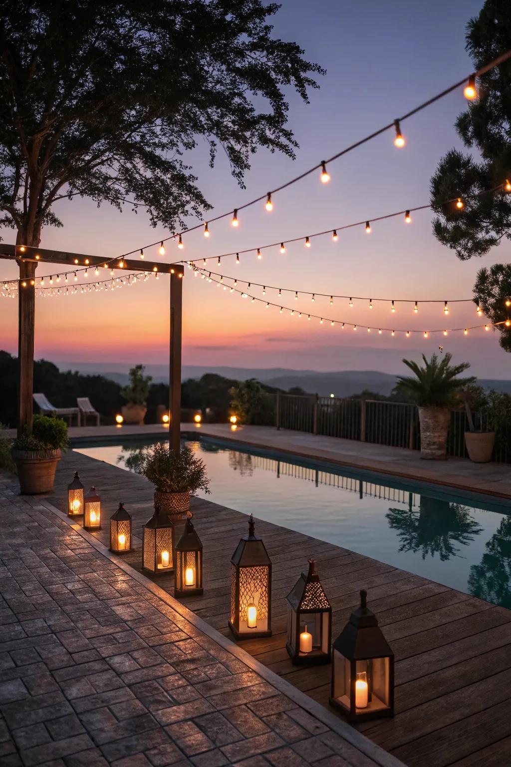 Subtle lighting transforms your pool deck into a magical evening escape.