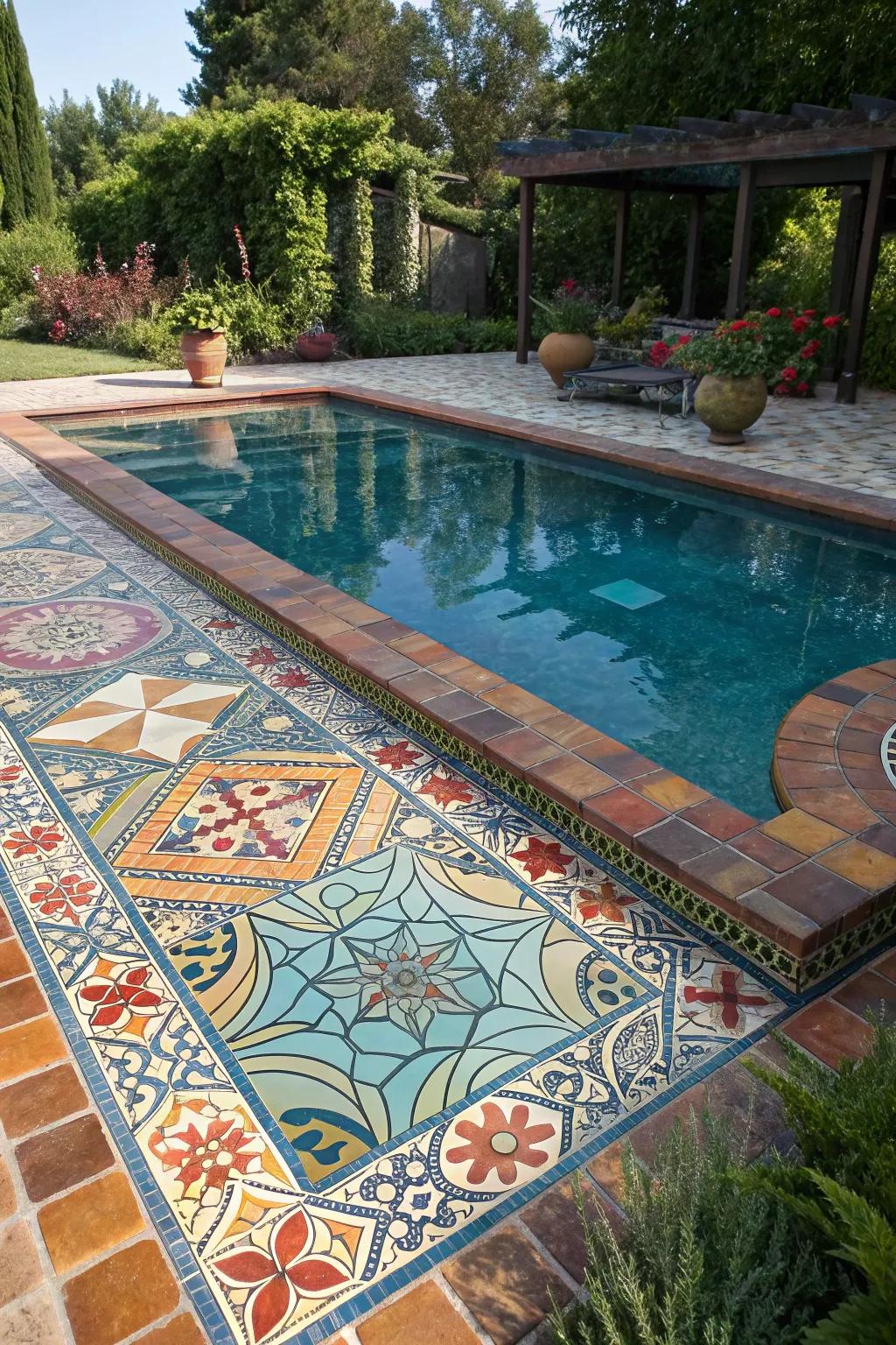 Tile decks add color and creativity to pool designs.
