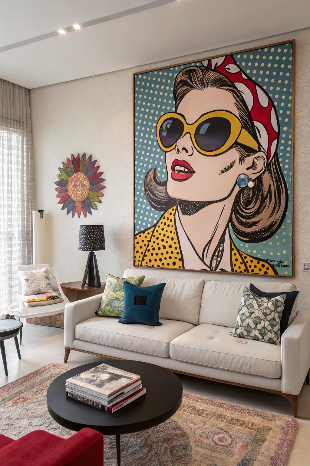 An elegant portrait highlighting large format shades in a art-inspired style.
