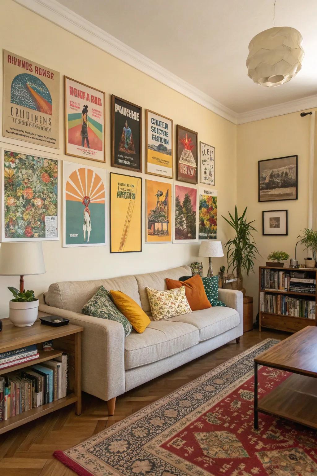 A harmonious living space where the posters perfectly complement the room's color scheme.