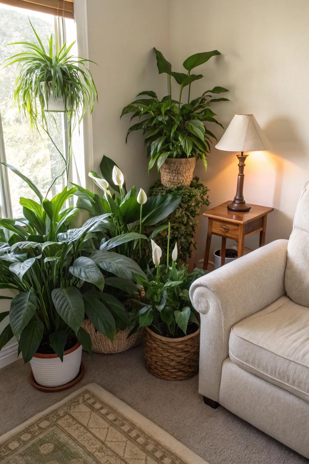 A tranquil corner rendered vibrant through the harmonious grouping of verdant life.