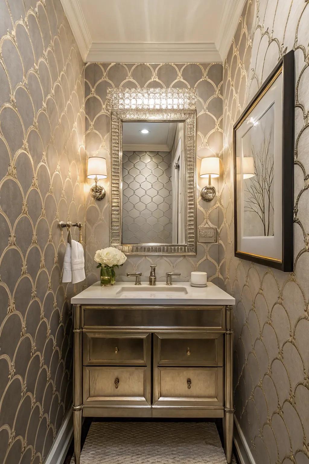 Metallic details in wallpaper contribute an element of elegance and grandeur.