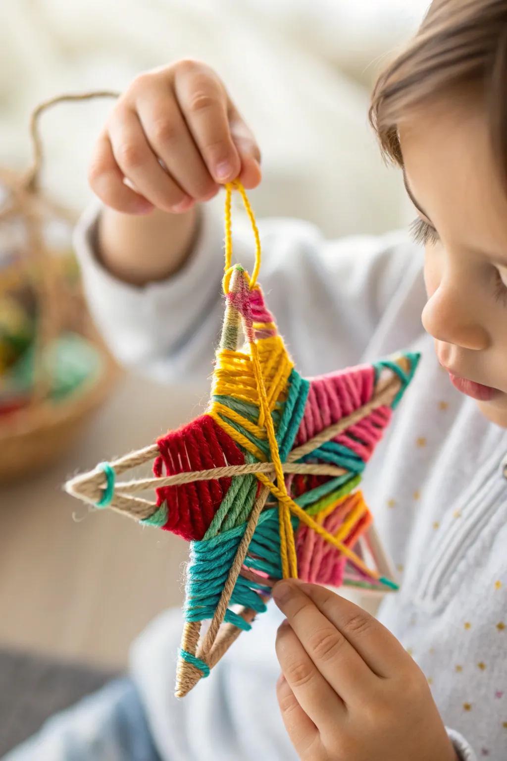 An enchanting strand star decoration, adding a handmade accent to holiday celebrations.