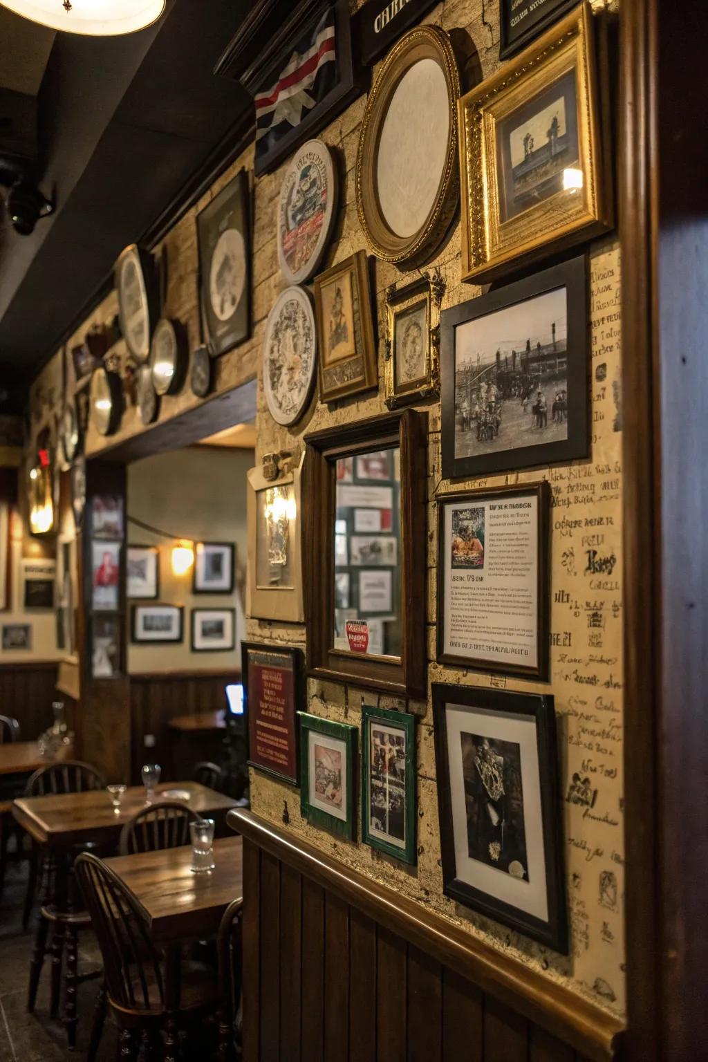 Diverse wall design imparts individuality and fascination to your pub.