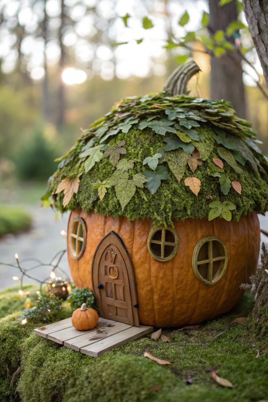 Transmute your arboretum with this enchanting verdant-rooftop gourd pixie residence.