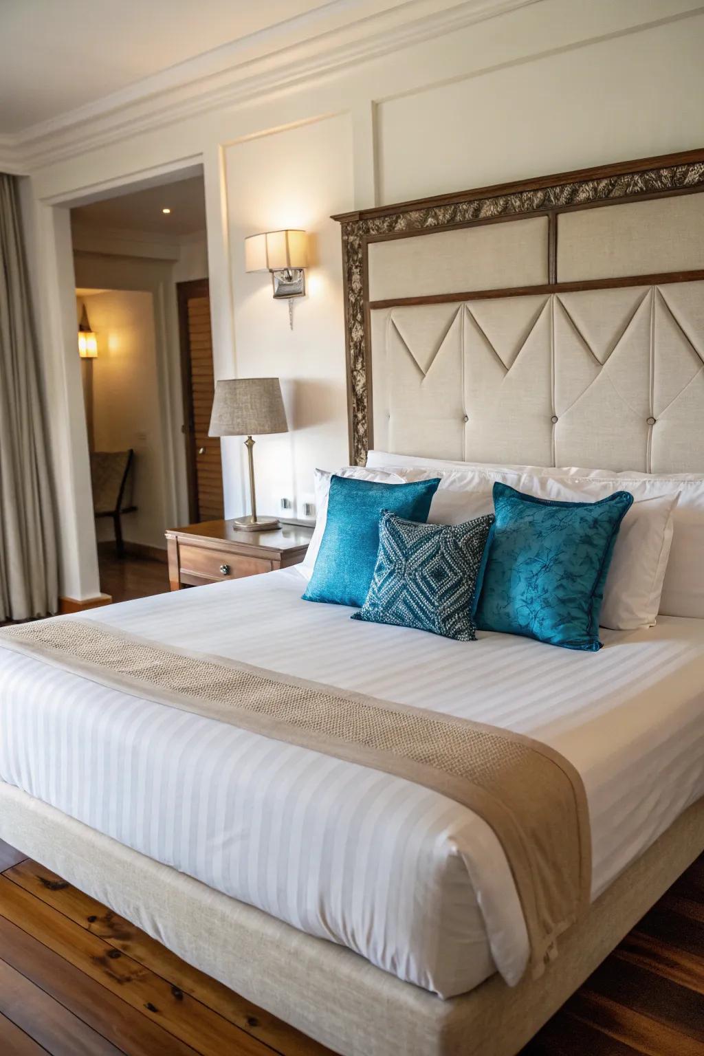 A striking accent pillow forms a captivating focal point within any pillow setting.