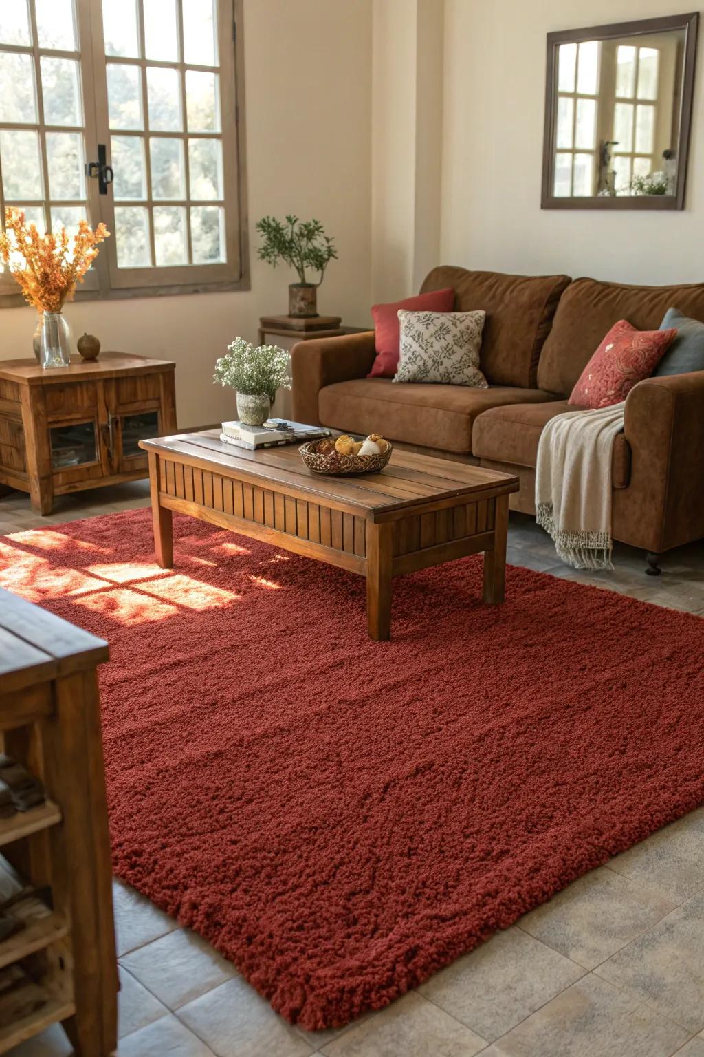 Textured red rugs add warmth and comfort to any living space.