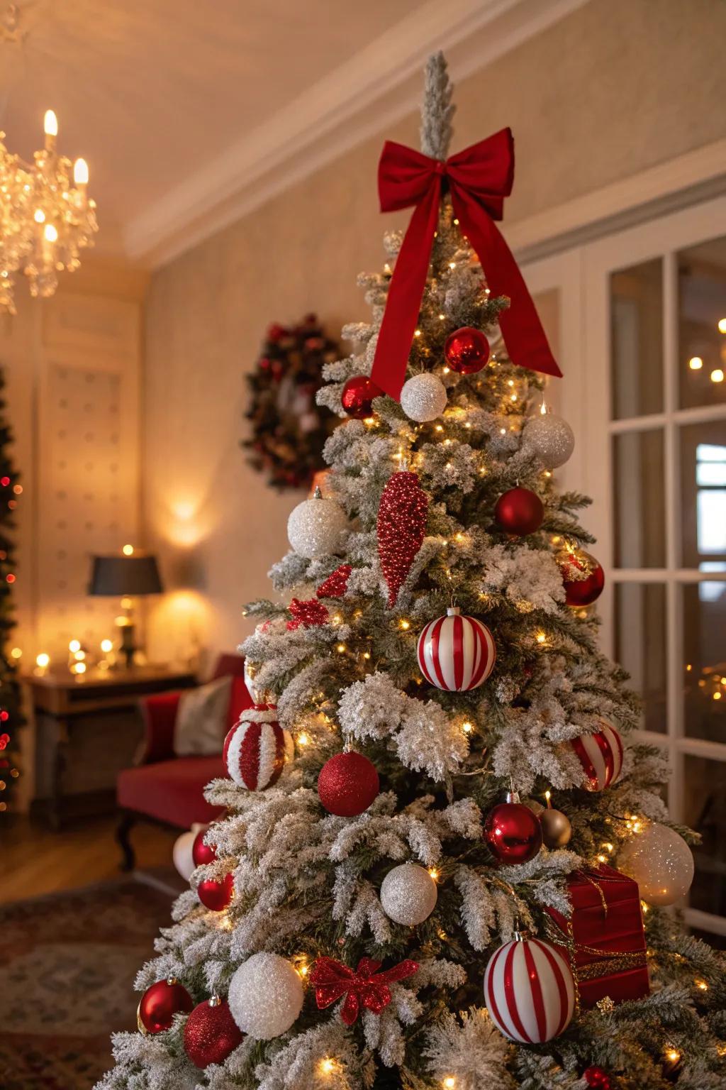 Vintage-inspired Christmas tree accentuated with scarlet and ivory ornaments