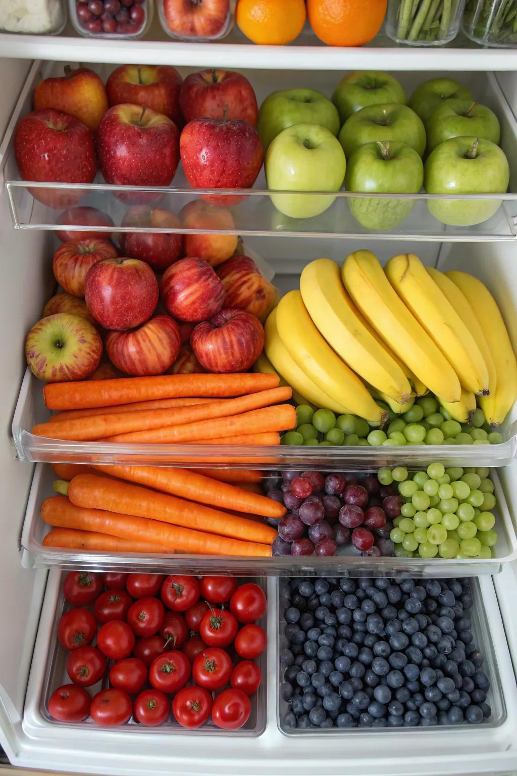 Color arrangement brings visual balance to your refrigerator.