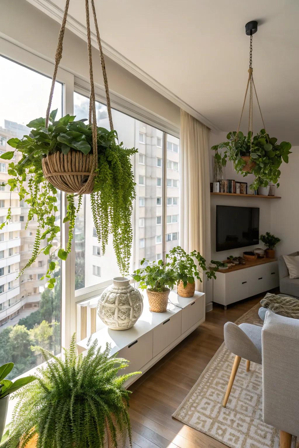 Hanging plants add a refreshing touch to any space.