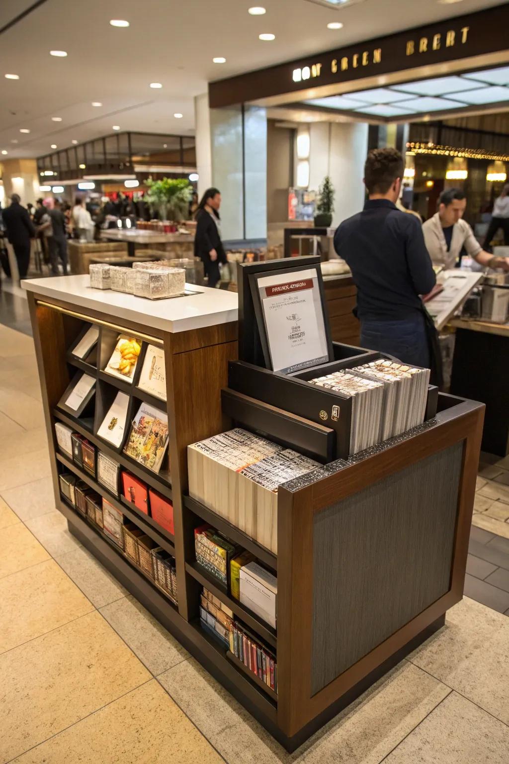 Maintain organization with a reception desk featuring integrated storage.