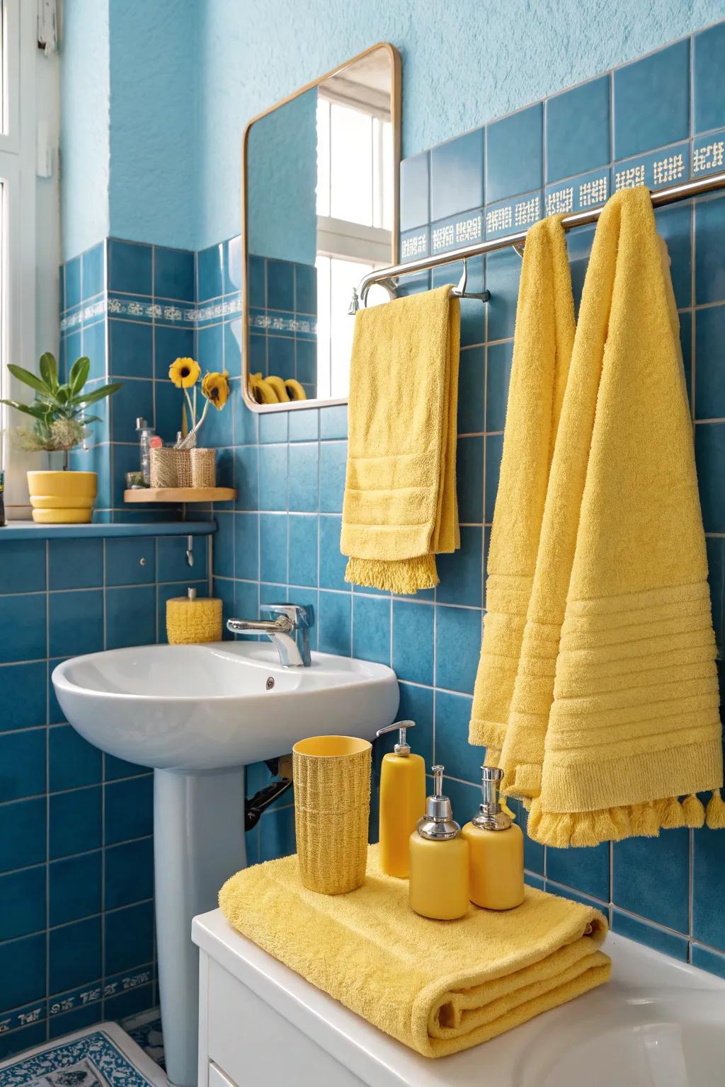 Accentuating tones that complement the vintage blue motif.