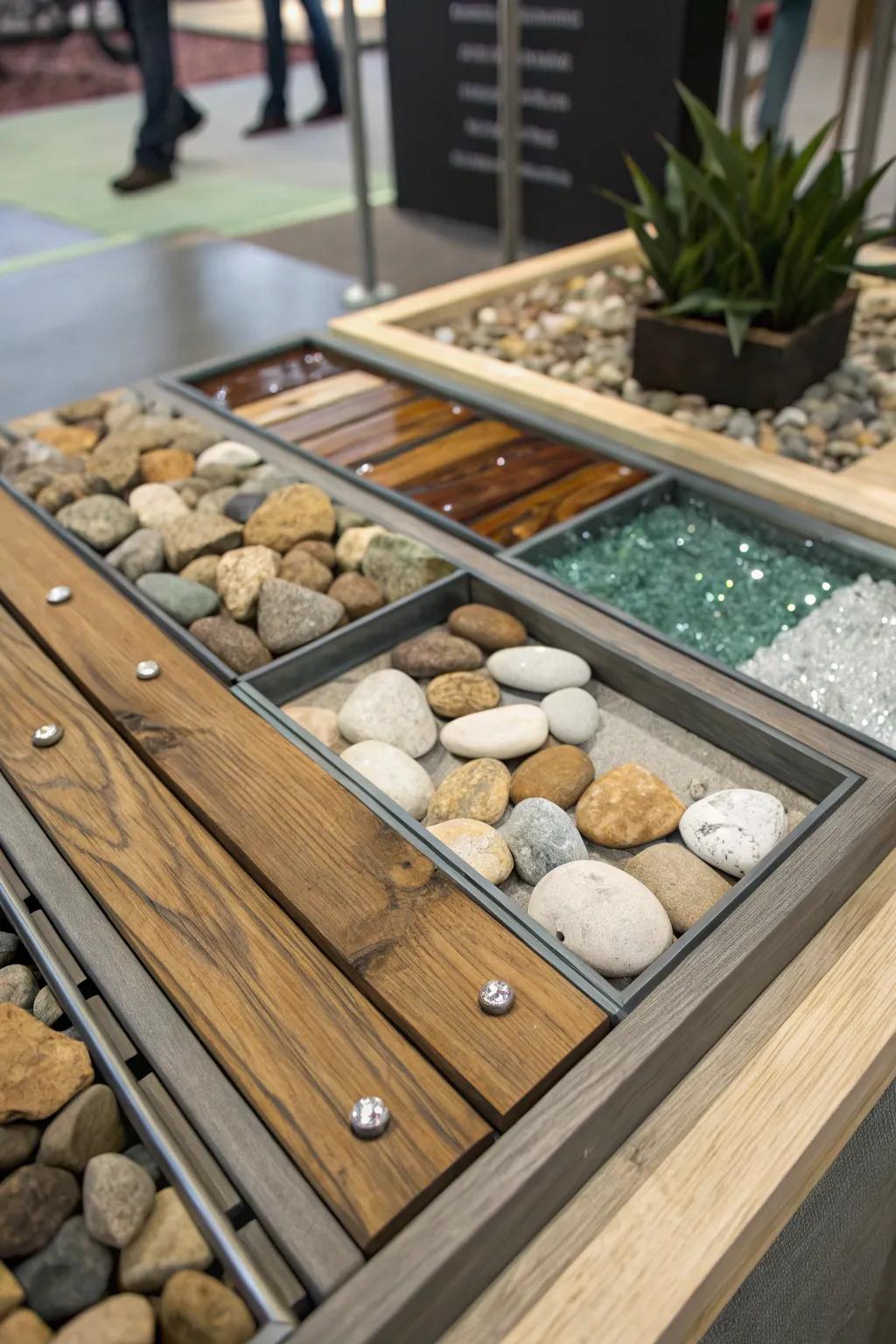 A mixed-material display highlighting rock collections
