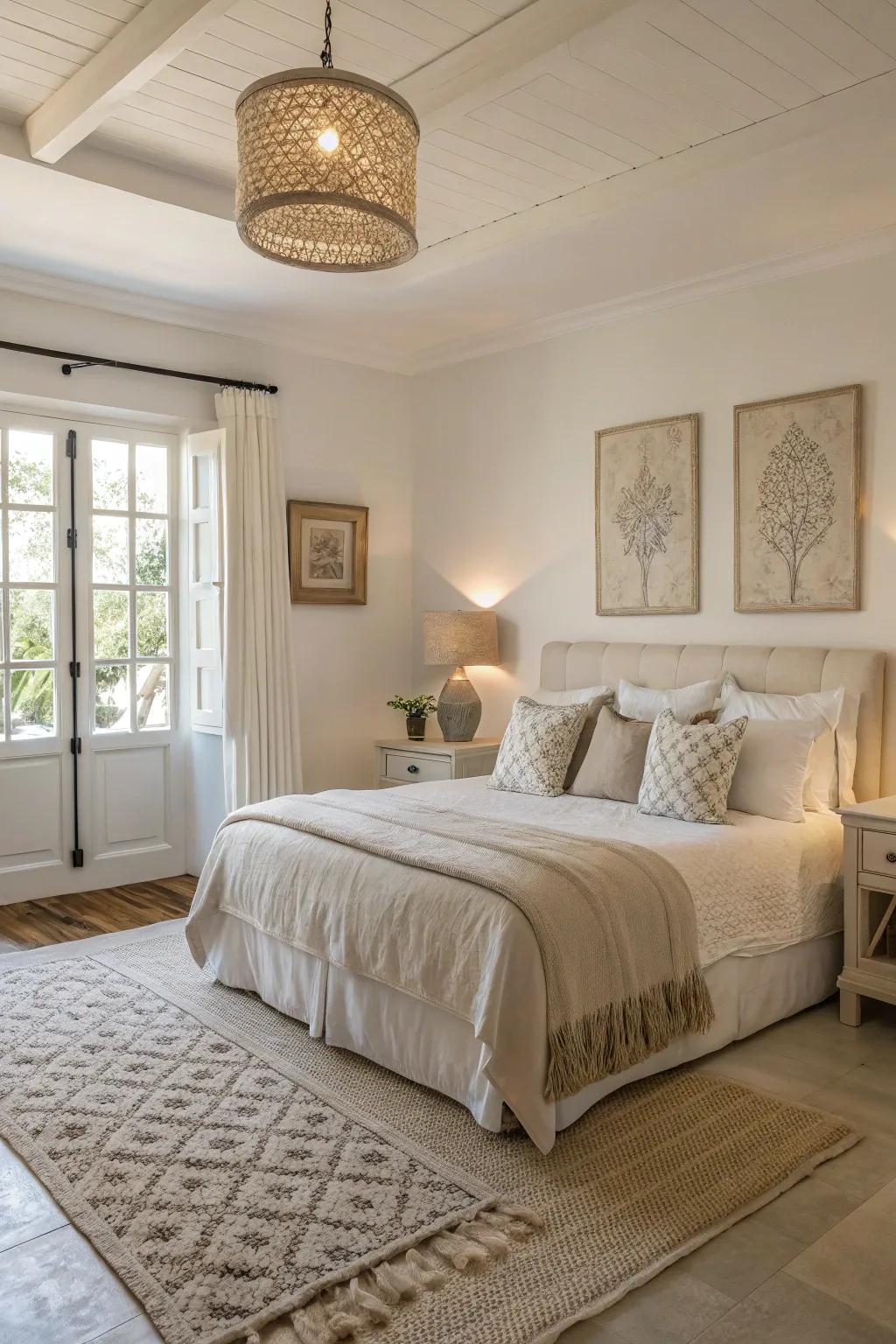 Neutral shades bring warmth and tranquility to the bedroom.