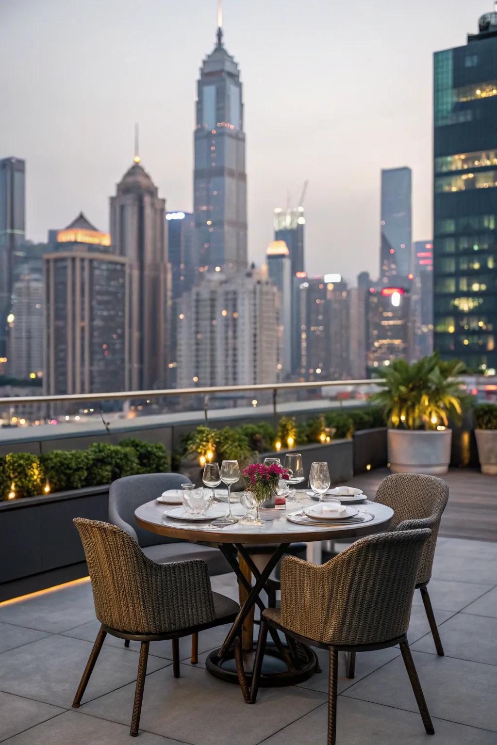Relish meals alongside a scenic view by fashioning a rooftop dining space.