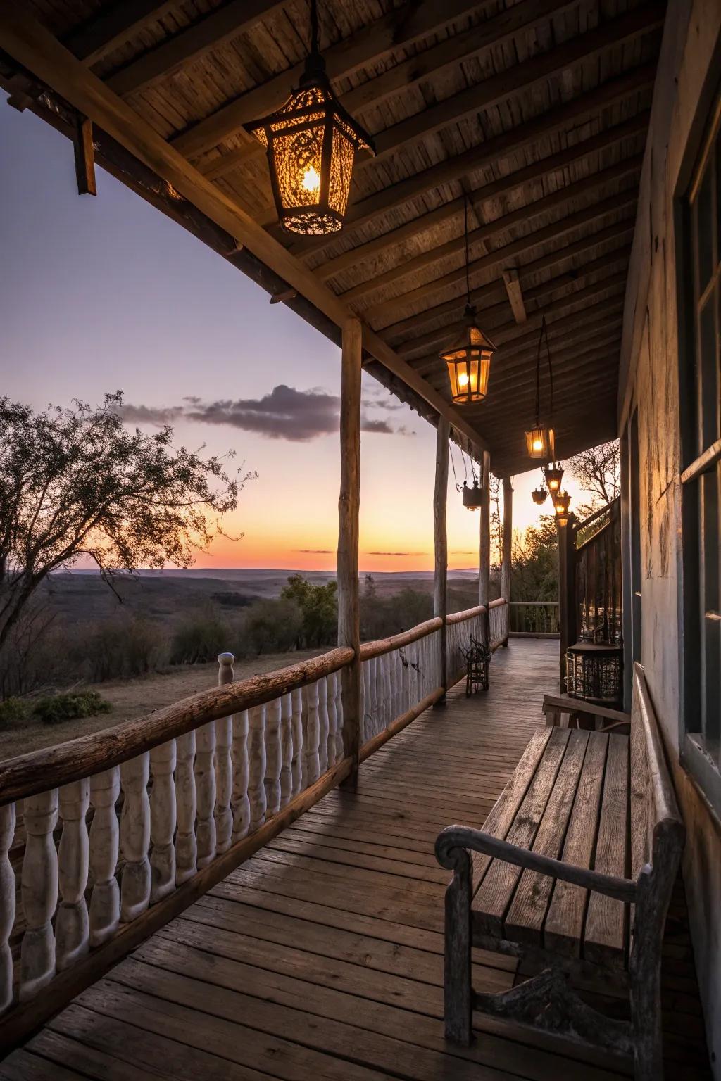 Lights introduce a toasty, enchanting shimmer to your porch.
