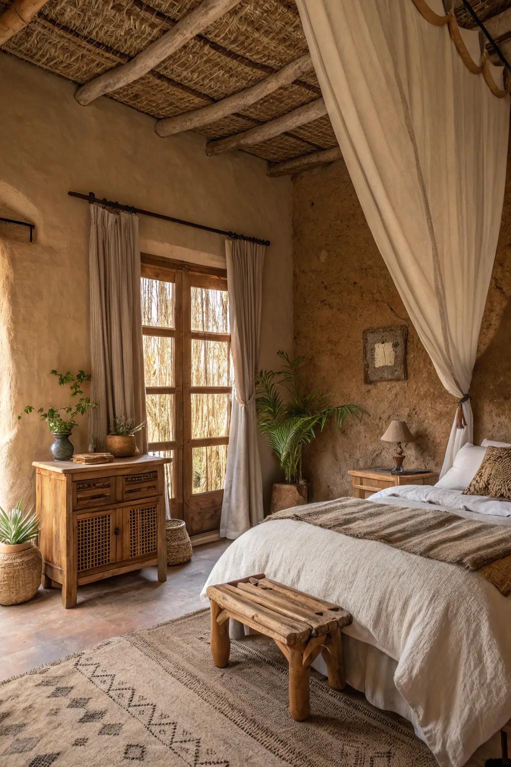 A bedroom showcasing organic nuances and all-natural materials.