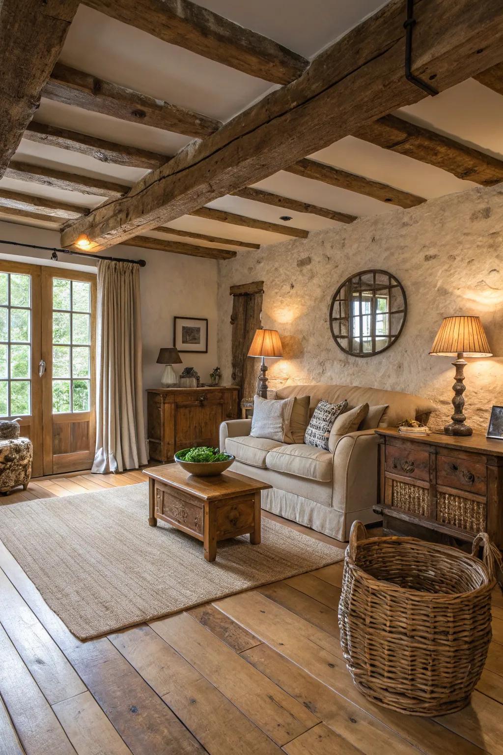 Natural hardwood flooring lays down a welcoming and sophisticated groundwork for rustic settings.