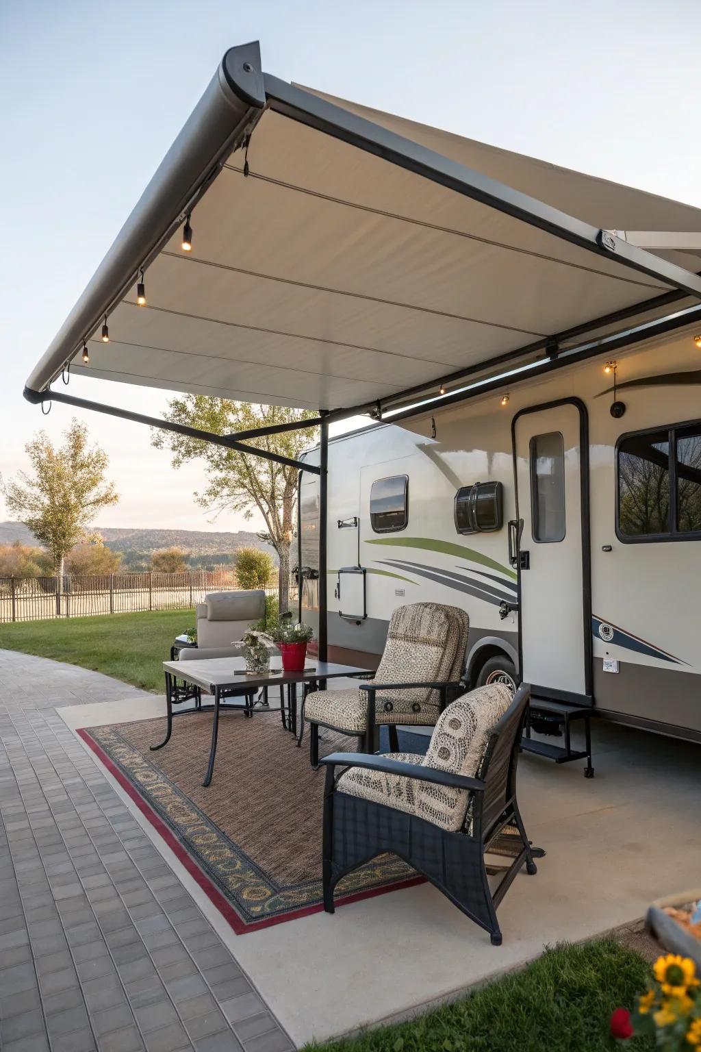 An awning provides shade and defines your outdoor space.