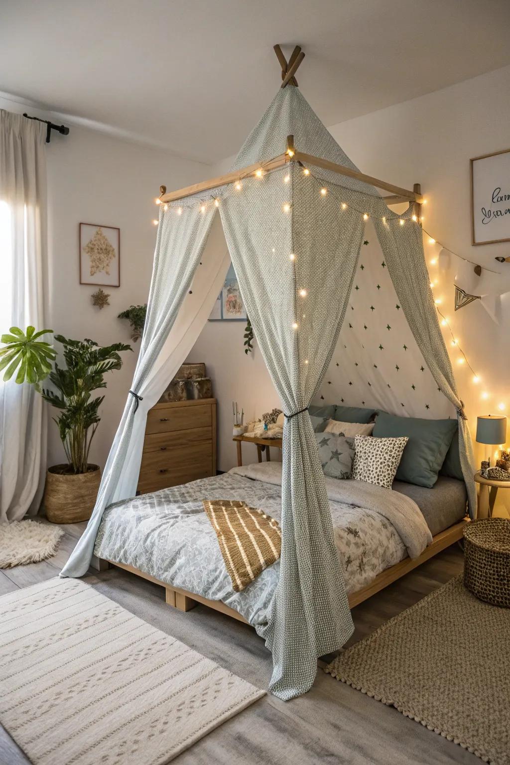 A shelter or canvas tent imparts a sense of adventure and intimacy.