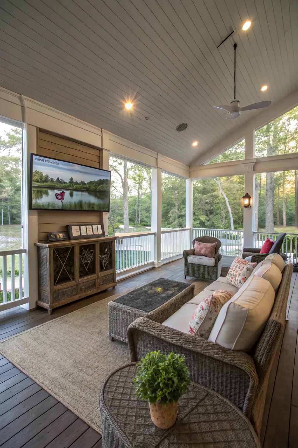 An entertainment-oriented porch delivers an impeccable fusion of leisure and enjoyment.