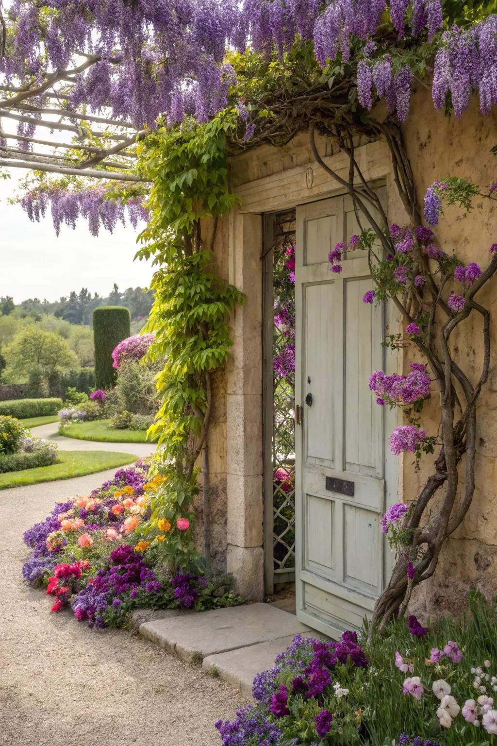 A floral utopia awaits beyond this exuberant garden door.