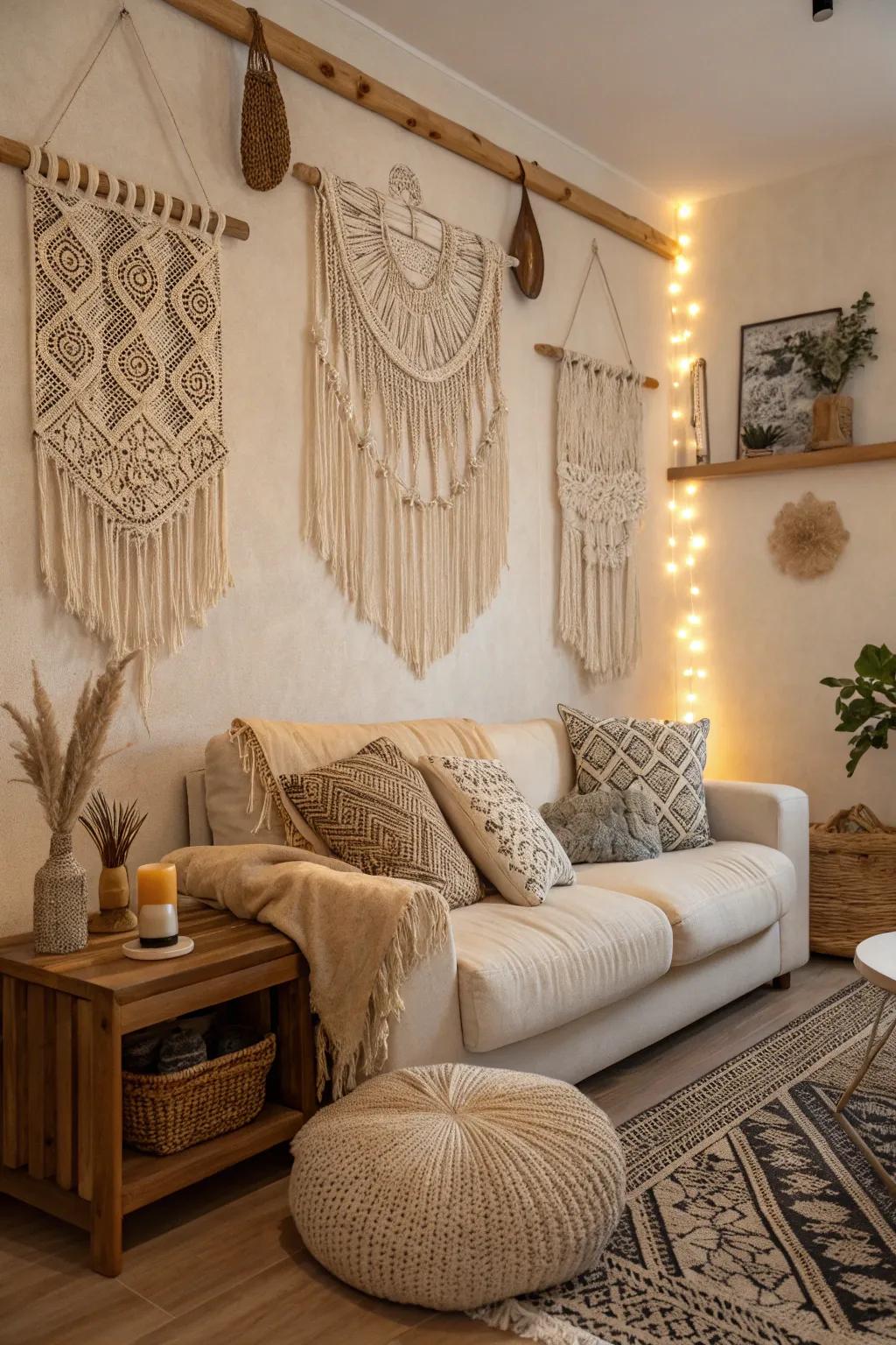 Accept the boho appearance with this textured selfie scene.