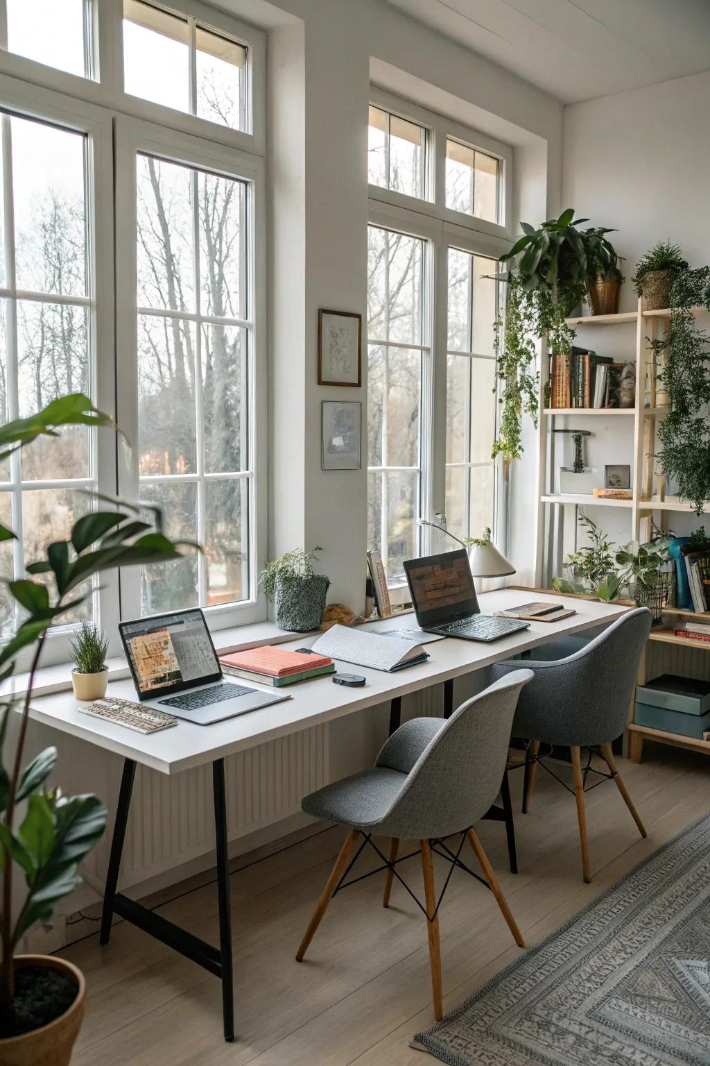 A vibrant and stimulating workspace flooded with natural light.