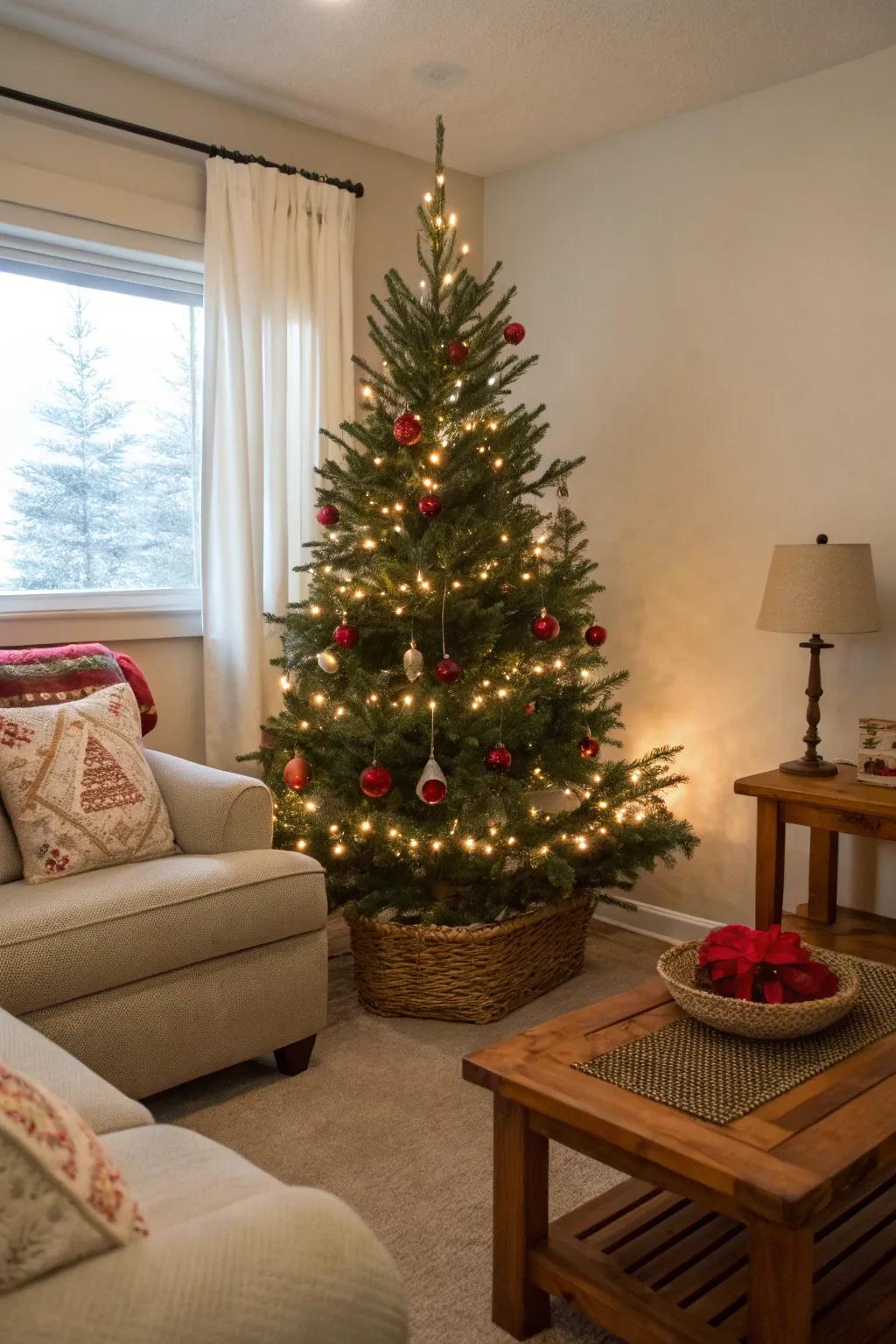 Petite area, grand impression: a reduced Christmas tree.