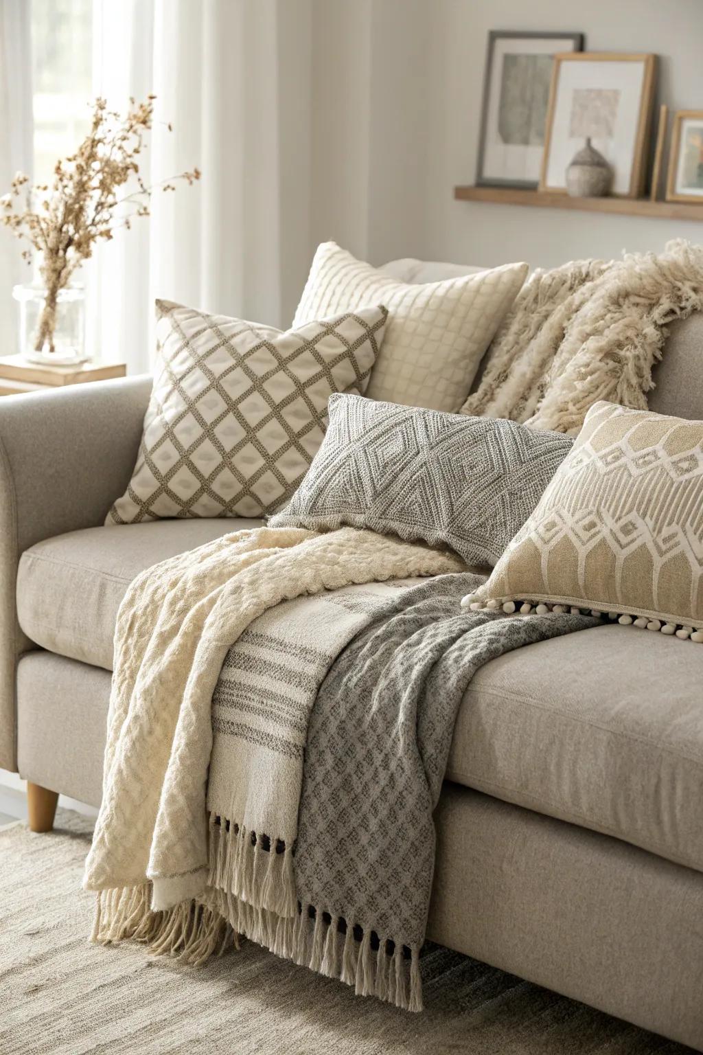 Superimposed textures offer warmth and comfort.