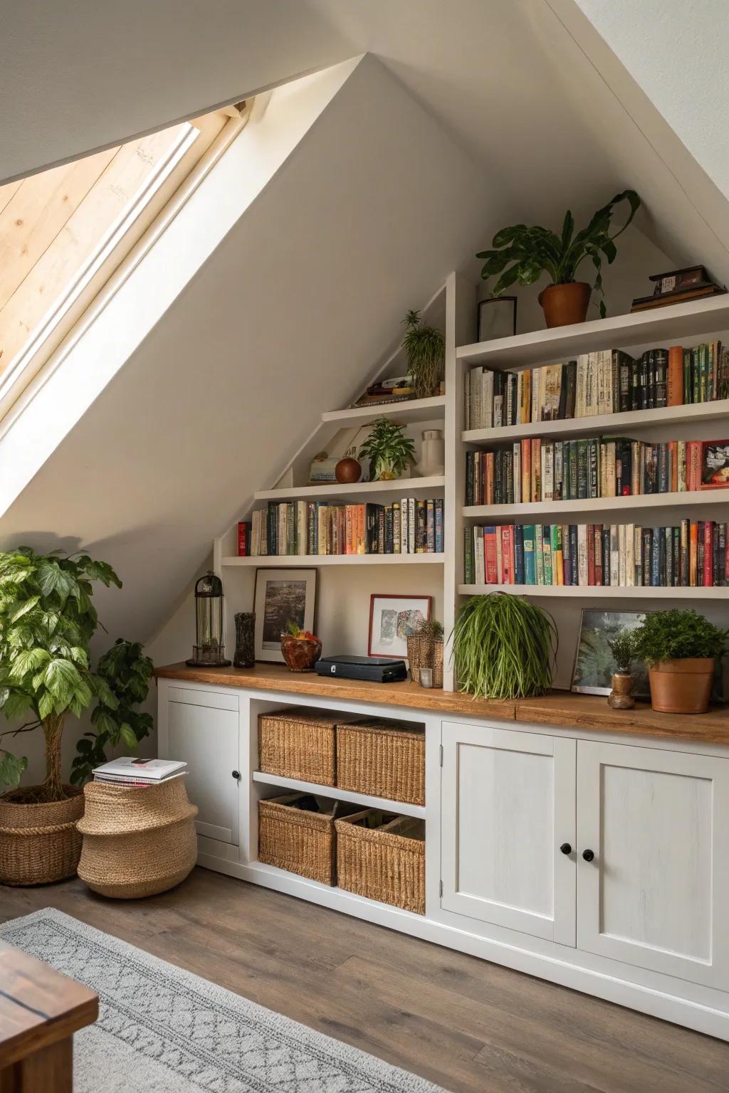 Open shelves make best use of your angled spaces.