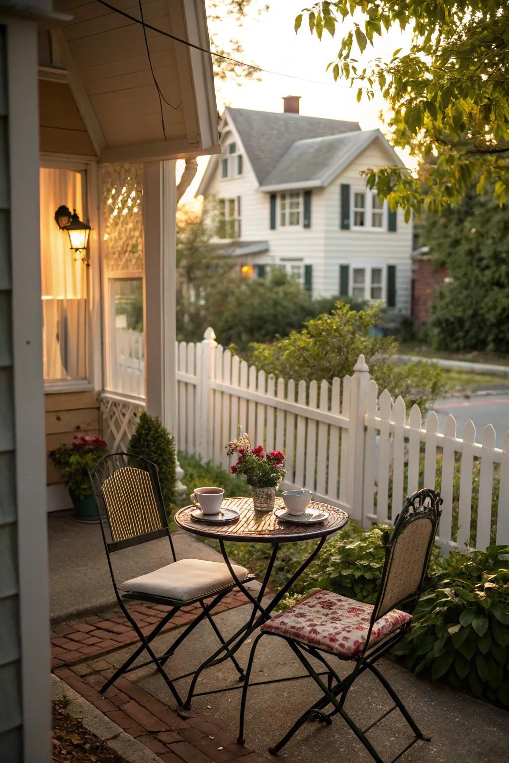 An abbreviated bistro ensemble transforms a modest back veranda for dining.