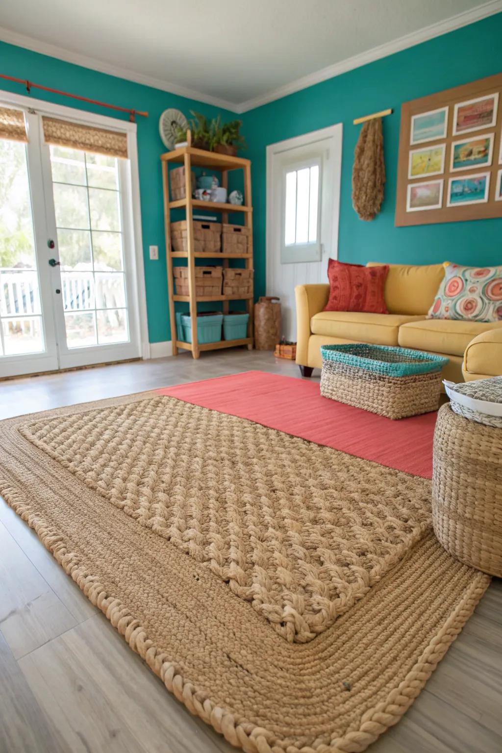 Organic textures foster a welcoming and cozy atmosphere in your seaside apartment.