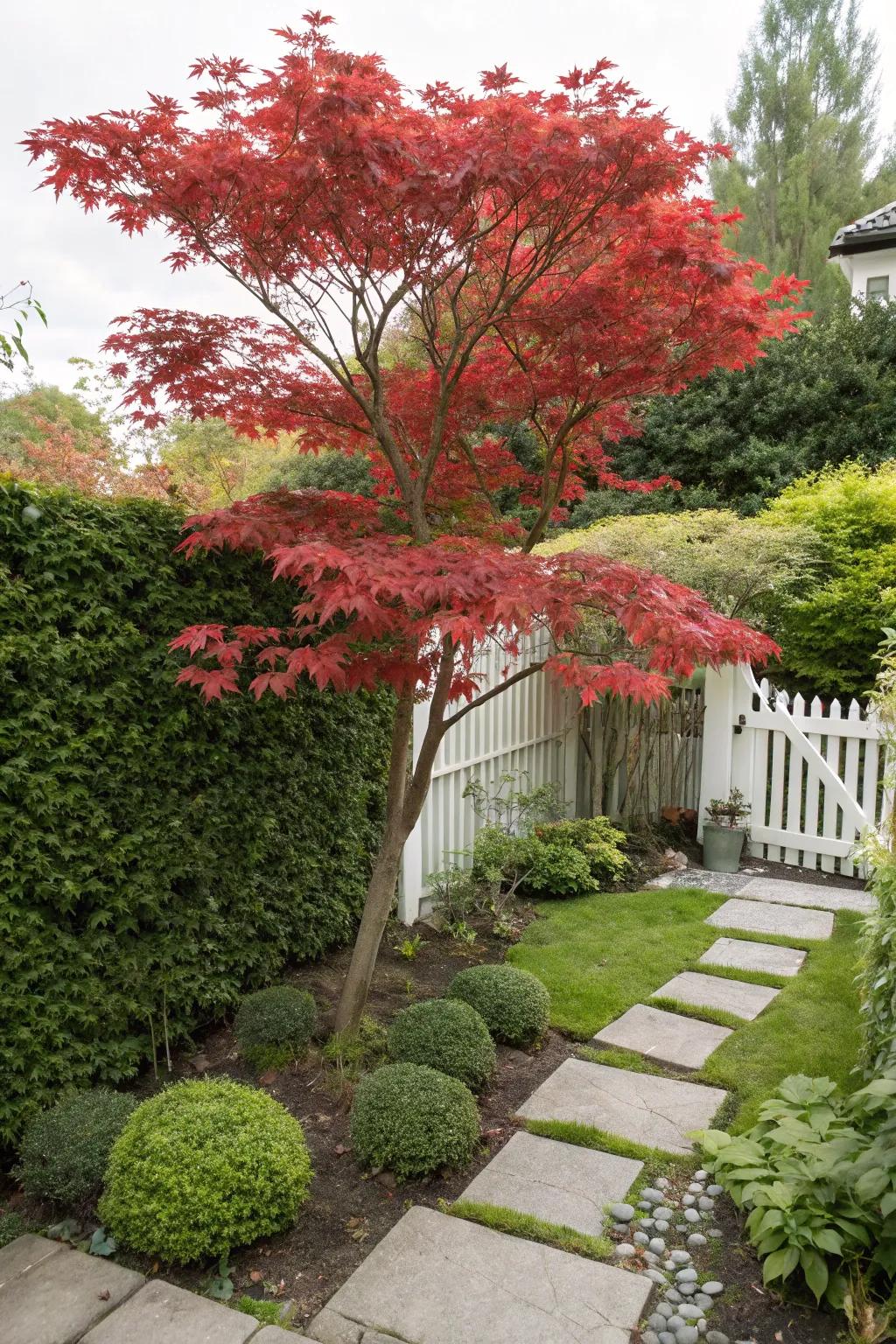 A Japanese maple displaying vivid colors and graceful contours.