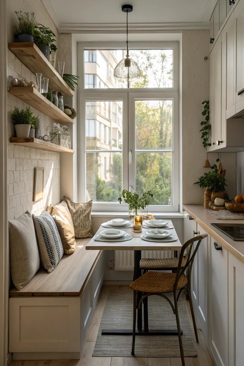 A windowsill dining area enhancing room and light.