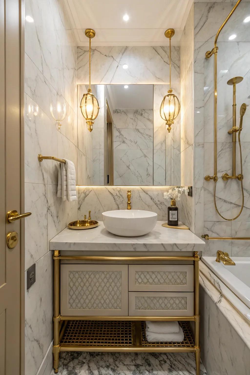 Metallic details impart a hint of allure to any bathroom.