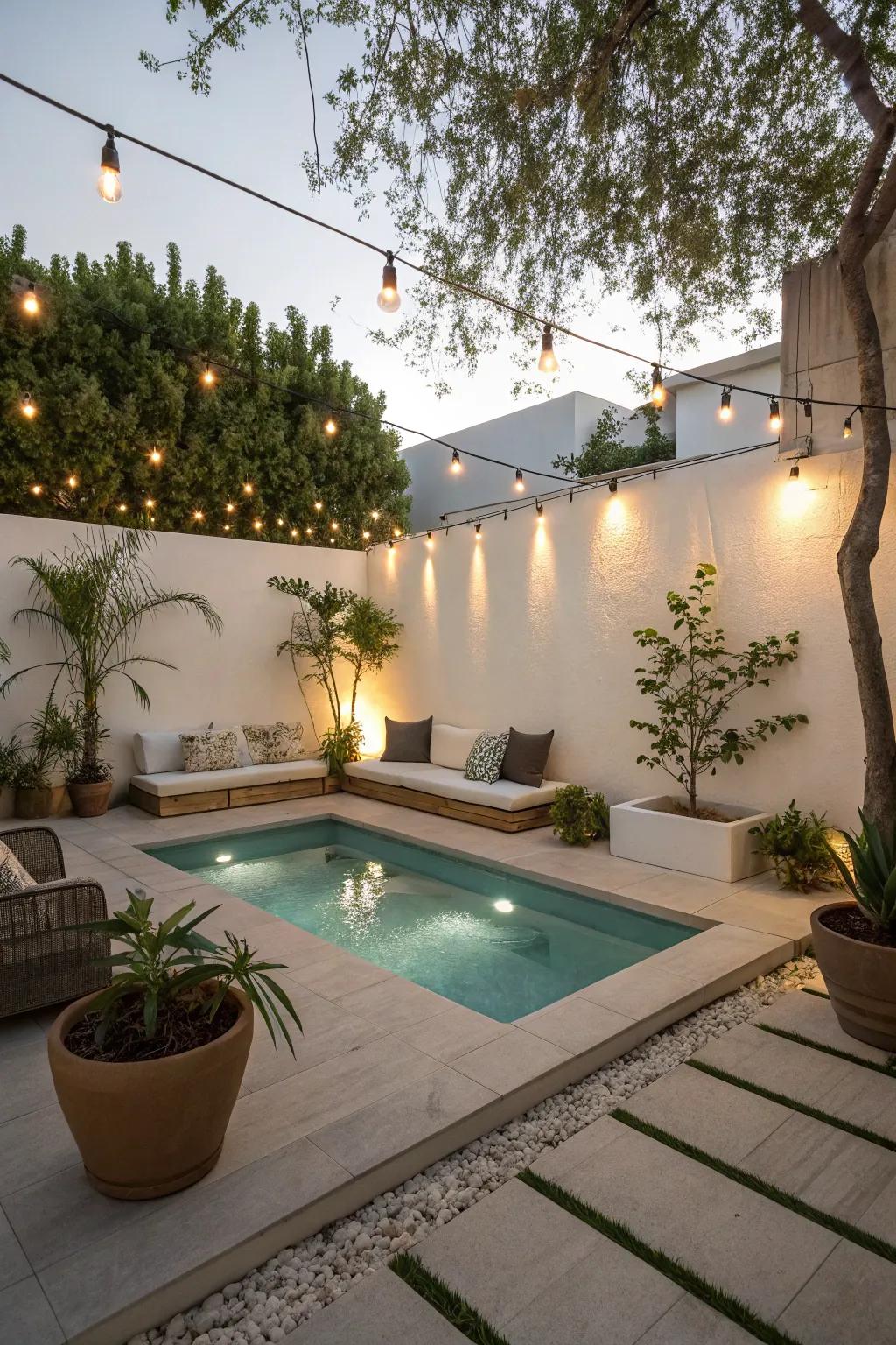 Comfortable integrated seating enriching the pool experience.