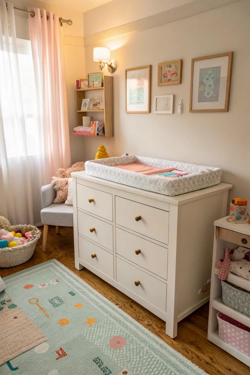 A stylish dresser that also works as a changing table.