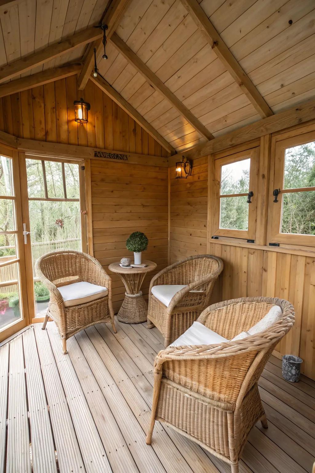 Warmth and texture via unprocessed elements like timber and wicker.