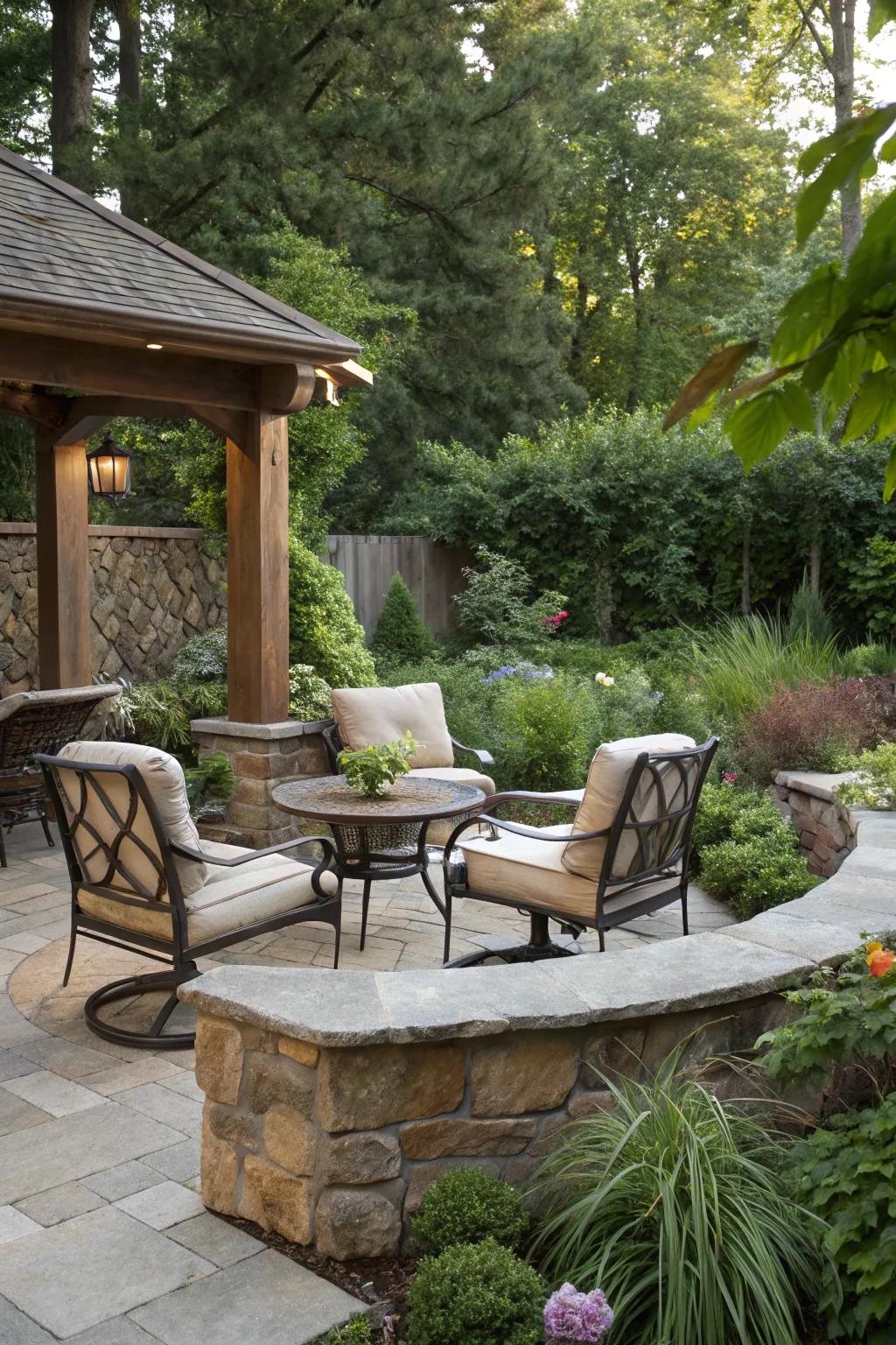 An inviting seating space on a rock base, ideal for unwinding.
