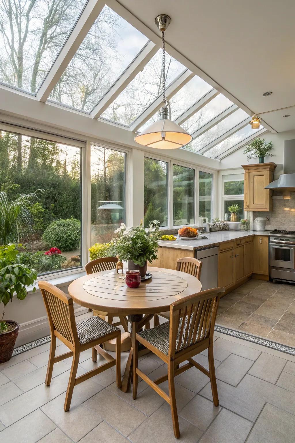 A dining space adds versatility to the sunroom.