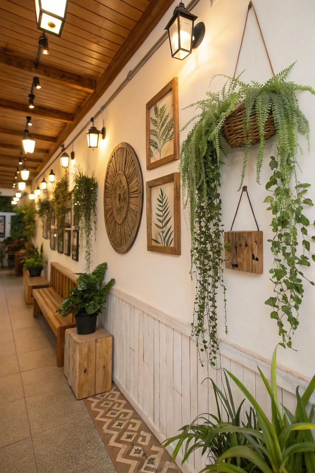Nature-inspired decor adding a refreshing touch to the wall.