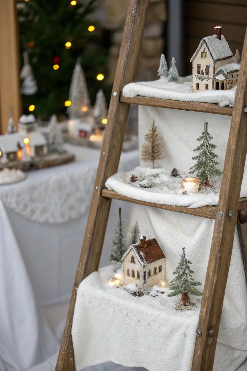 A pastoral stepladder presents a singular stepped showcase for your village.