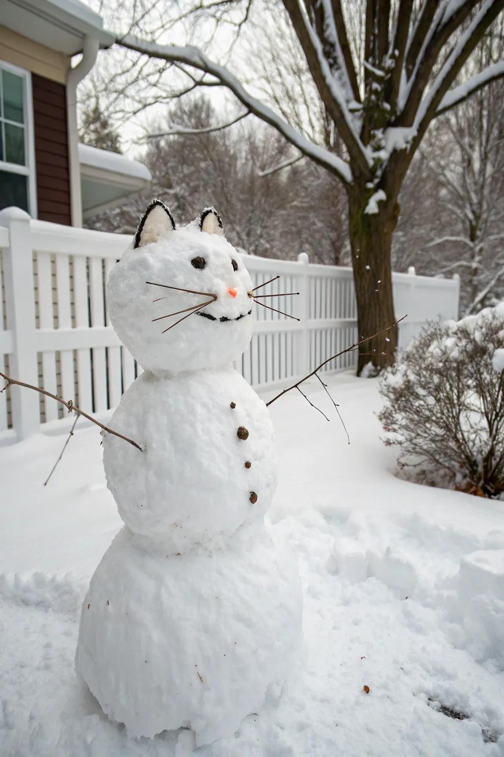 An imaginative snow feline exhibiting playful sprig filaments.