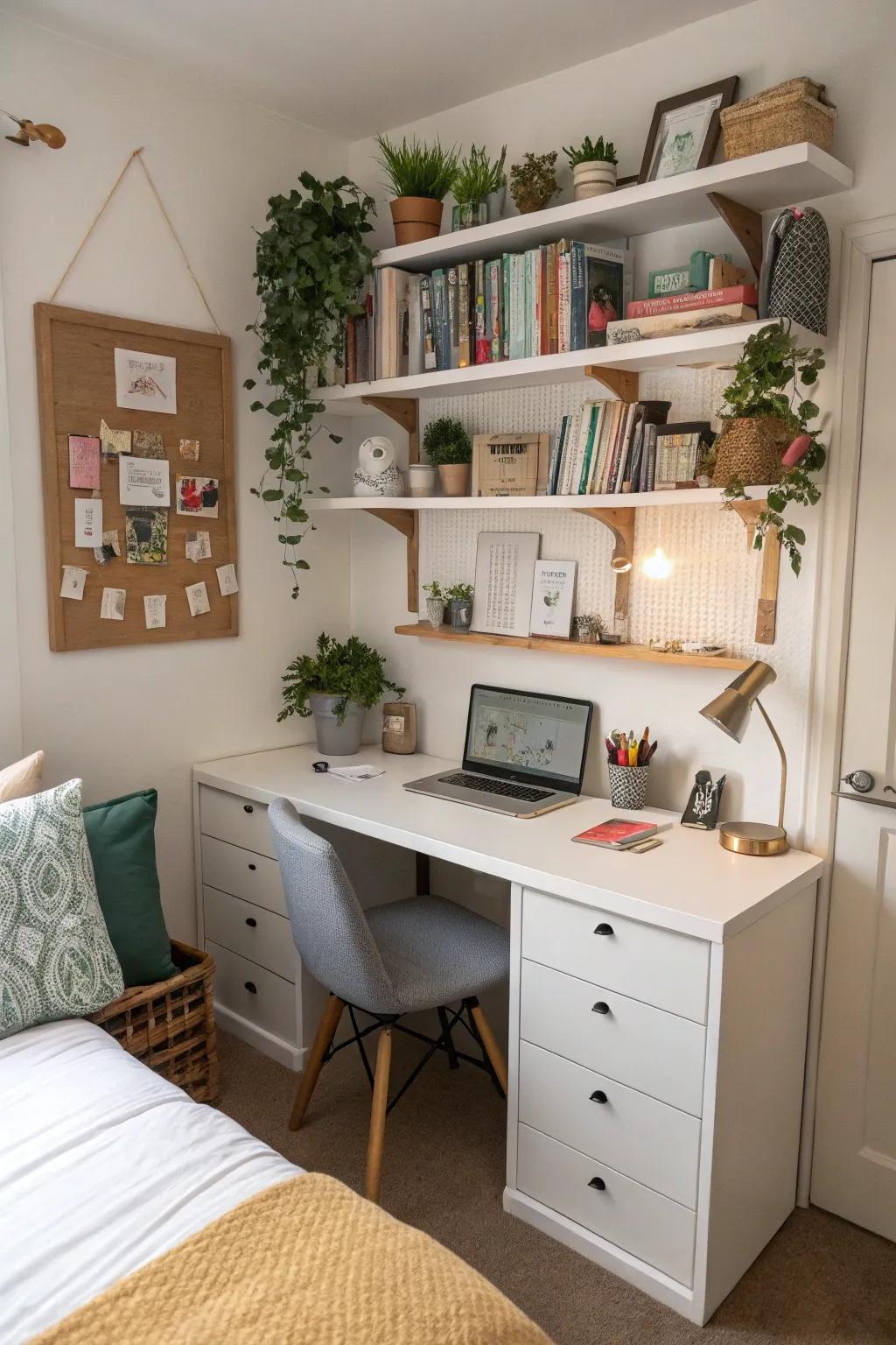 Multi-functional furniture optimizes utility in compact bedrooms.