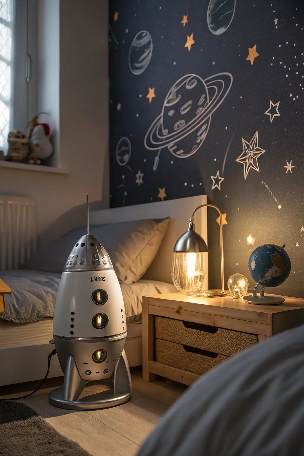 Establish the atmosphere with ambient lighting that replicates celestial luminance.