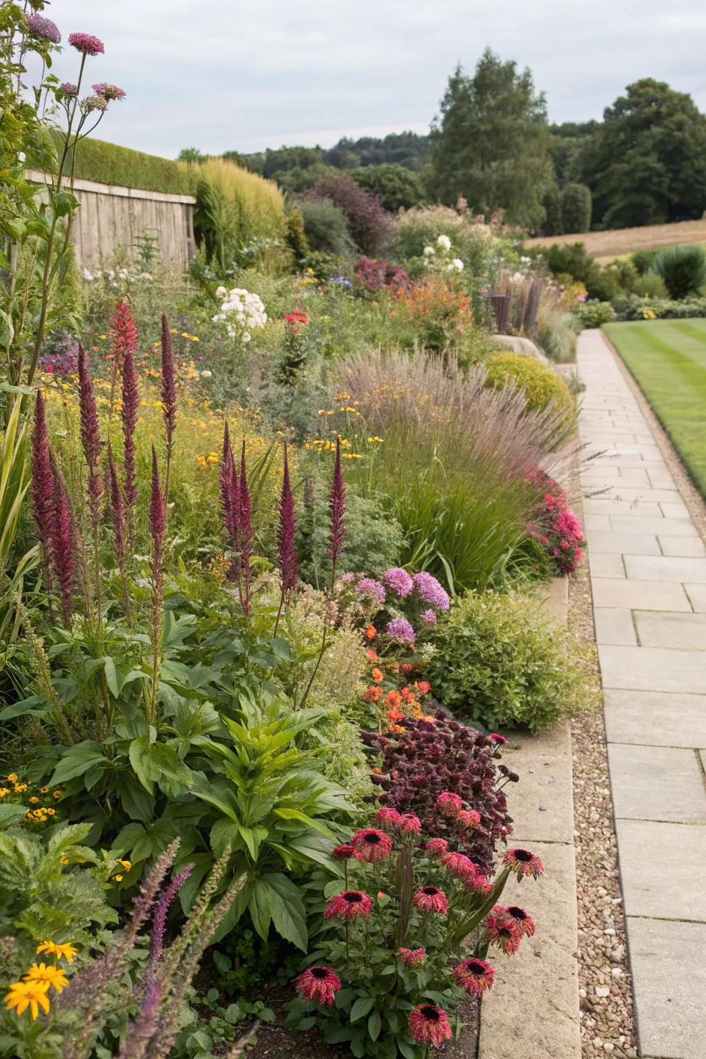 Stratified planting introduces depth and dimension to garden borders.