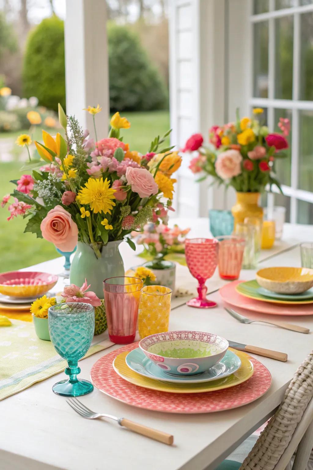 A spring-inspired dining display brimming with dynamic and welcoming constituents.