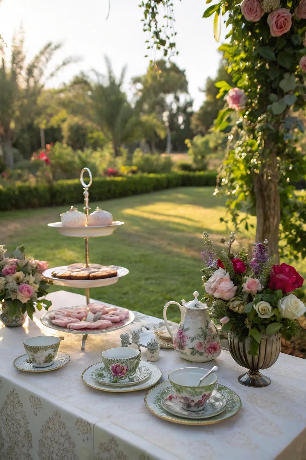 An outdoor setting offers a revitalizing setting for a spring tea gathering.