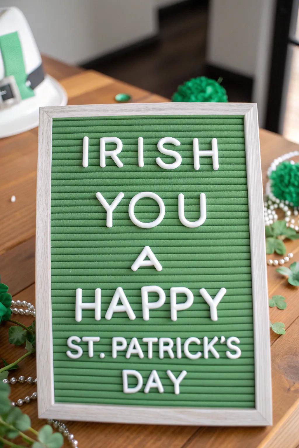 A cheerful letter board that conveys celebratory wishes in a playful manner.